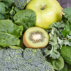 Fresh green fruits with vegetables. Healthy nutrition, dieting and body detox concept